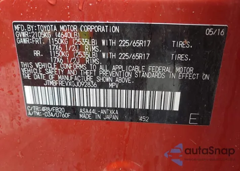 2016 Toyota Rav4 Le z USA, uszkodzony, nr VIN JTMBFREVXGJ092836